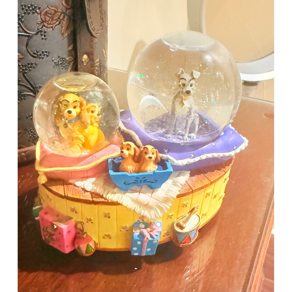 Disney Enesco Lady & Tramp Double Musical Waterball Snow Globe‎ Box Fur Elise
